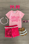 "Let's Go Party" Pink Denim Short Set - Sparkle in Pink