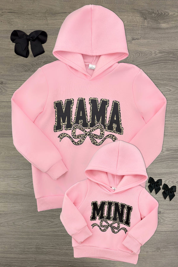 Mom & Me - "Mama & Mini" Pink Cheetah Pullover - 6-12 Months - Matching pink hooded pullovers with black and white cheetah print text reading "MAMA" and "MINI" on front, for adult and.
