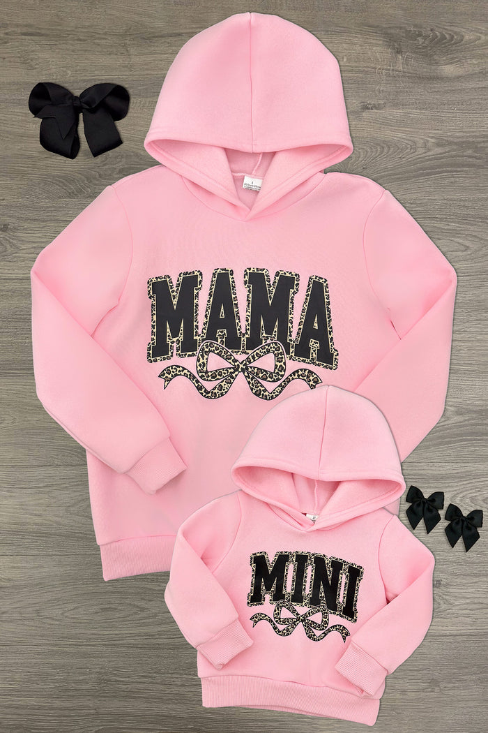 Mom & Me - "Mama & Mini" Pink Cheetah Pullover - 6-12 Months - Matching pink hooded pullovers with black and white cheetah print text reading "MAMA" and "MINI" on front, for adult and.