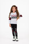 "Mini Boss" White Glitter Legging Set | Sparkle in Pink