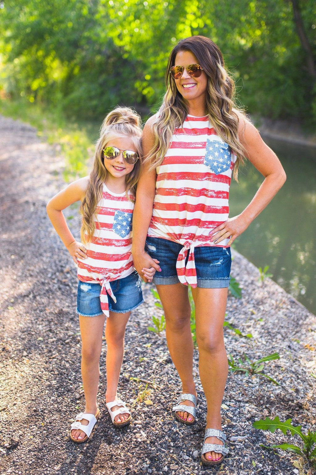 Mom & Me - Distressed Flag Tie Tank | Sparkle in Pink