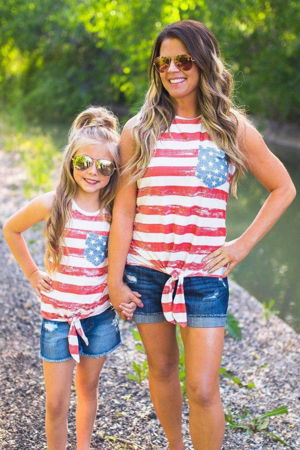 Mom & Me - Distressed Flag Tie Tank | Sparkle in Pink