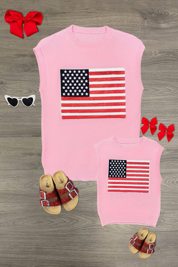 Mom & Me - Pink Flag Sweater Vest | Sparkle in Pink