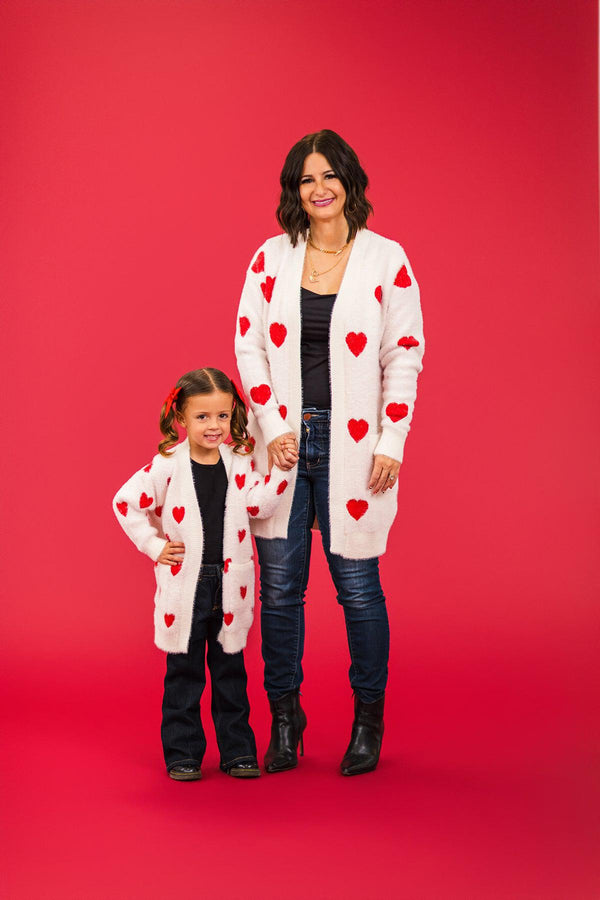Mom & Me - White & Red Heart Cardigan | Sparkle in Pink