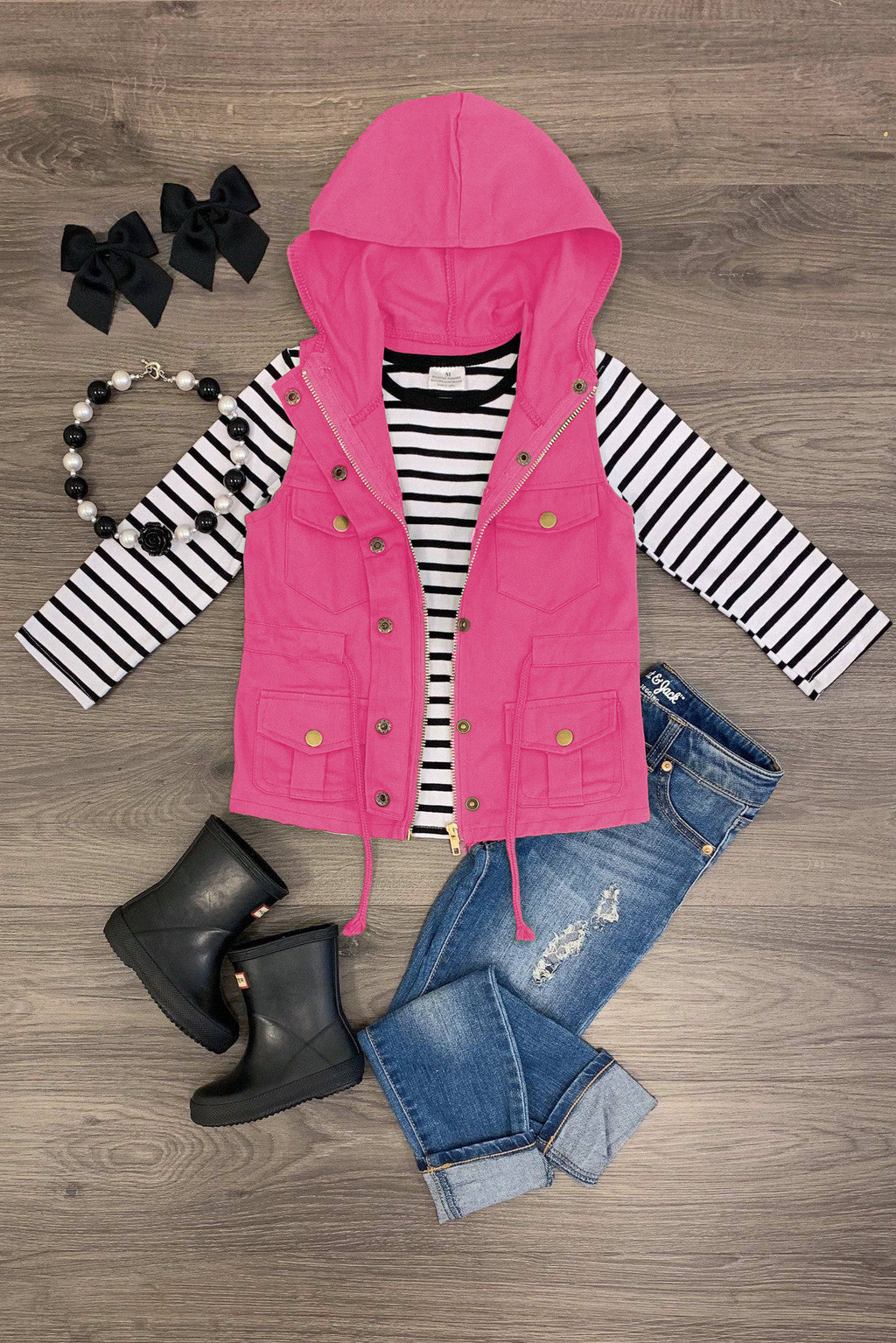 Long Sleeve Stripe Vest Set | Sparkle in Pink