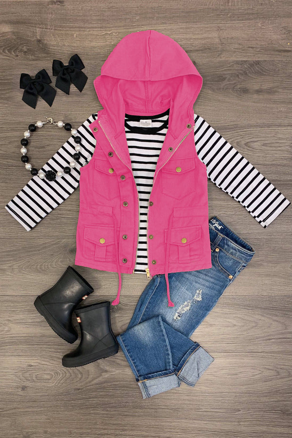 Long Sleeve Stripe Vest Set | Sparkle in Pink
