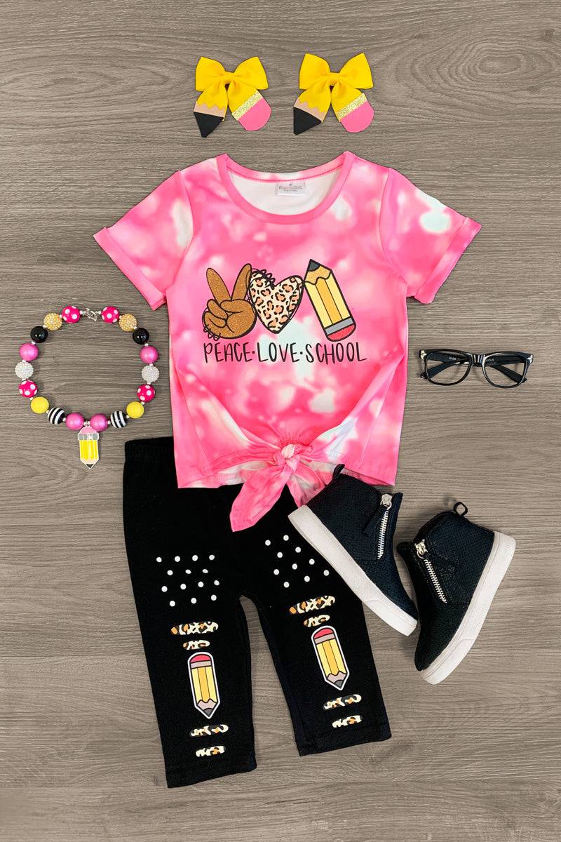 “Peace Love School” Pink Legging Set