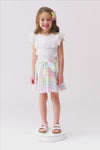 White Lace & Pastel Plaid Tie Skirt Set