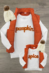 Mom & Me - "Pumpkin & Spice" Vest Set - CHILD-6-12 Months - Orange quilted sleeveless vest paired with white long-sleeve top featuring "pumpkin" in orange script, bundled with cream.