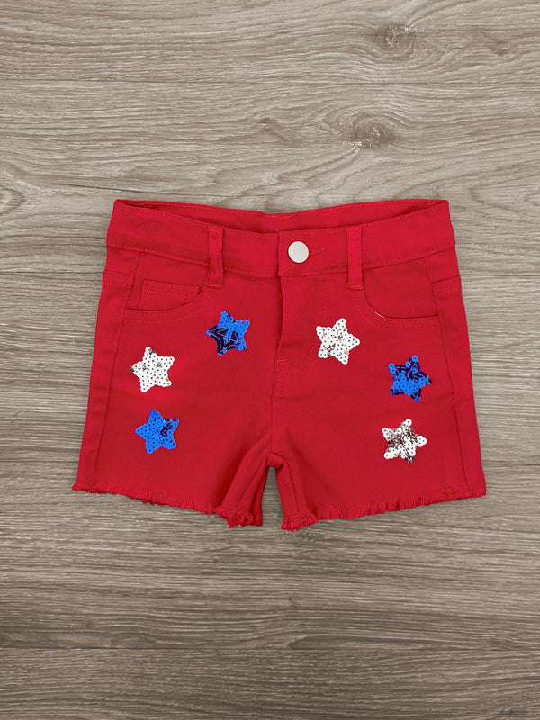 "Red, White, Blue" Red Denim Short Set | Sparkle in Pink