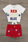 "Red, White, Blue" Red Denim Short Set | Sparkle in Pink
