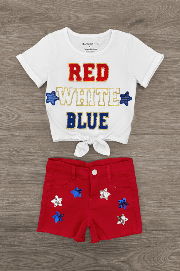"Red, White, Blue" Red Denim Short Set | Sparkle in Pink