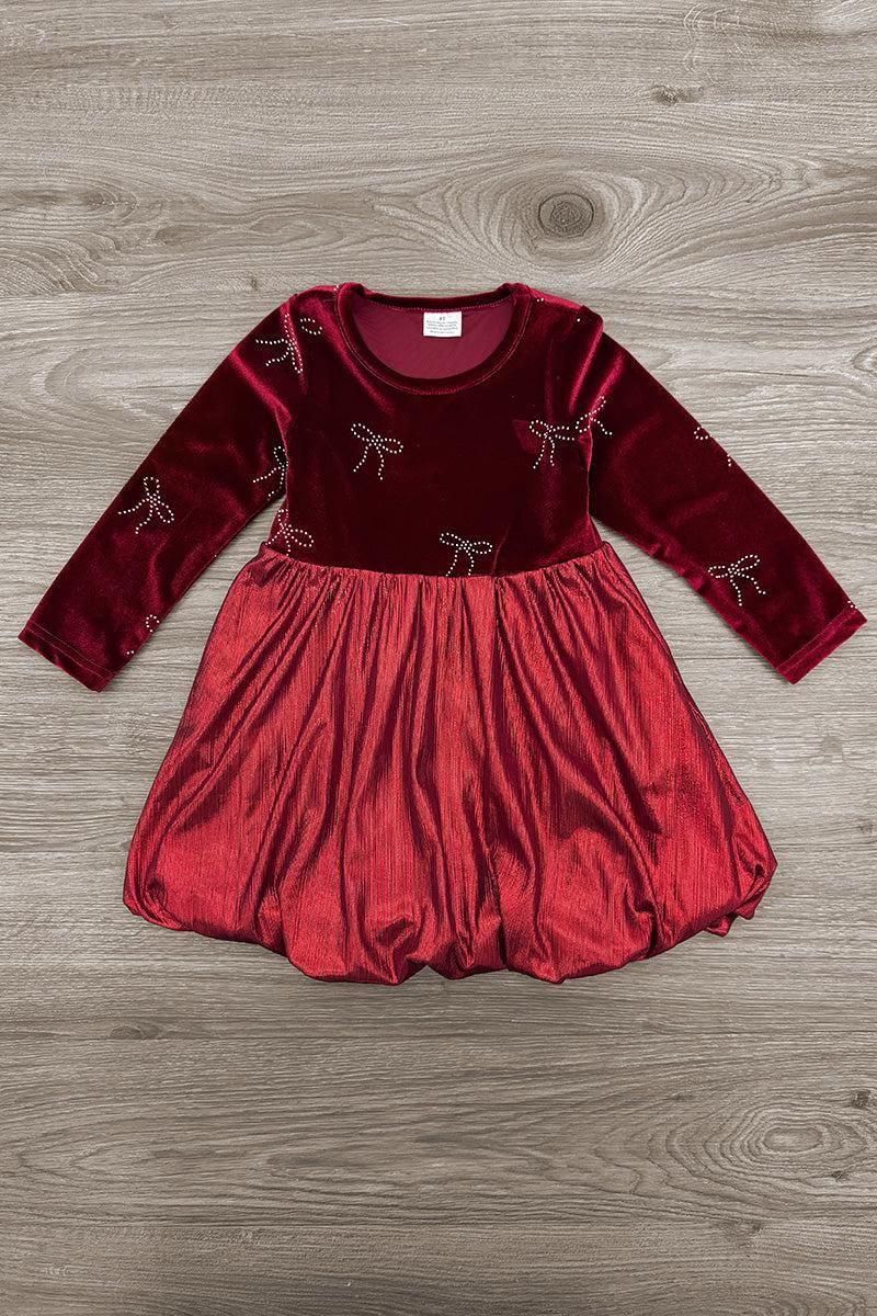 Metallic Bow Christmas Dress - Sparkle In Pink