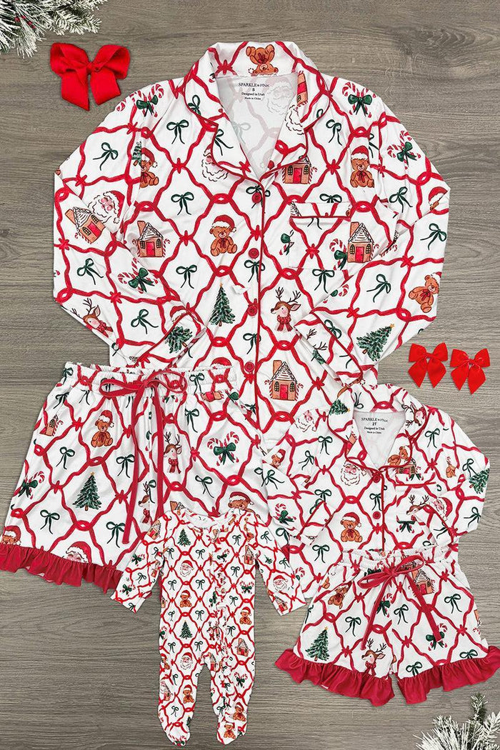 Mom & Me - Santa Teddy Christmas Pajamas - Sparkle In Pink