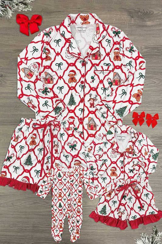 Mom & Me - Santa Teddy Christmas Pajamas - Sparkle In Pink