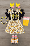 Pencil Bow Suspender Skirt Set