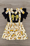Pencil Bow Suspender Skirt Set