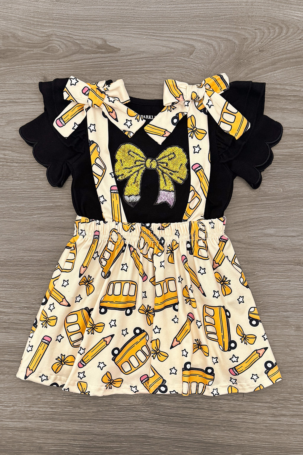 Pencil Bow Suspender Skirt Set
