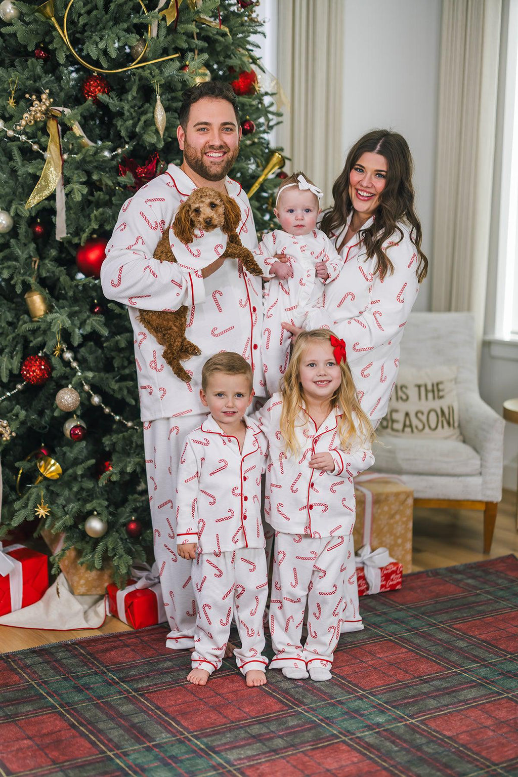 White Candy Cane Family Pajamas - AND PET BANDANA! | Sparkle in Pink