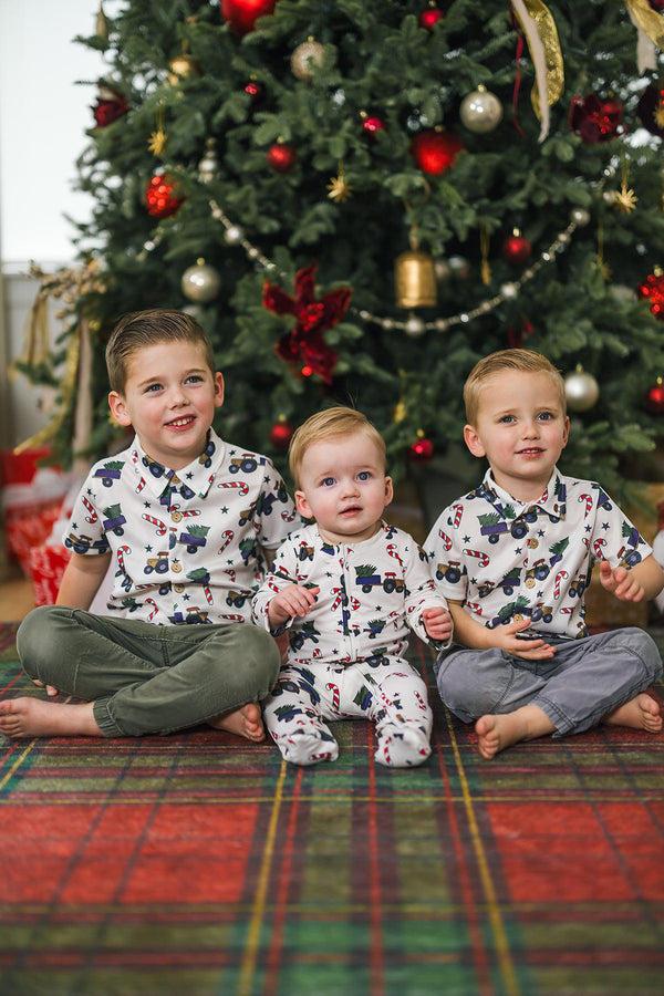 Bamboo White Candy Cane Truck Onesie | Sparkle in Pink