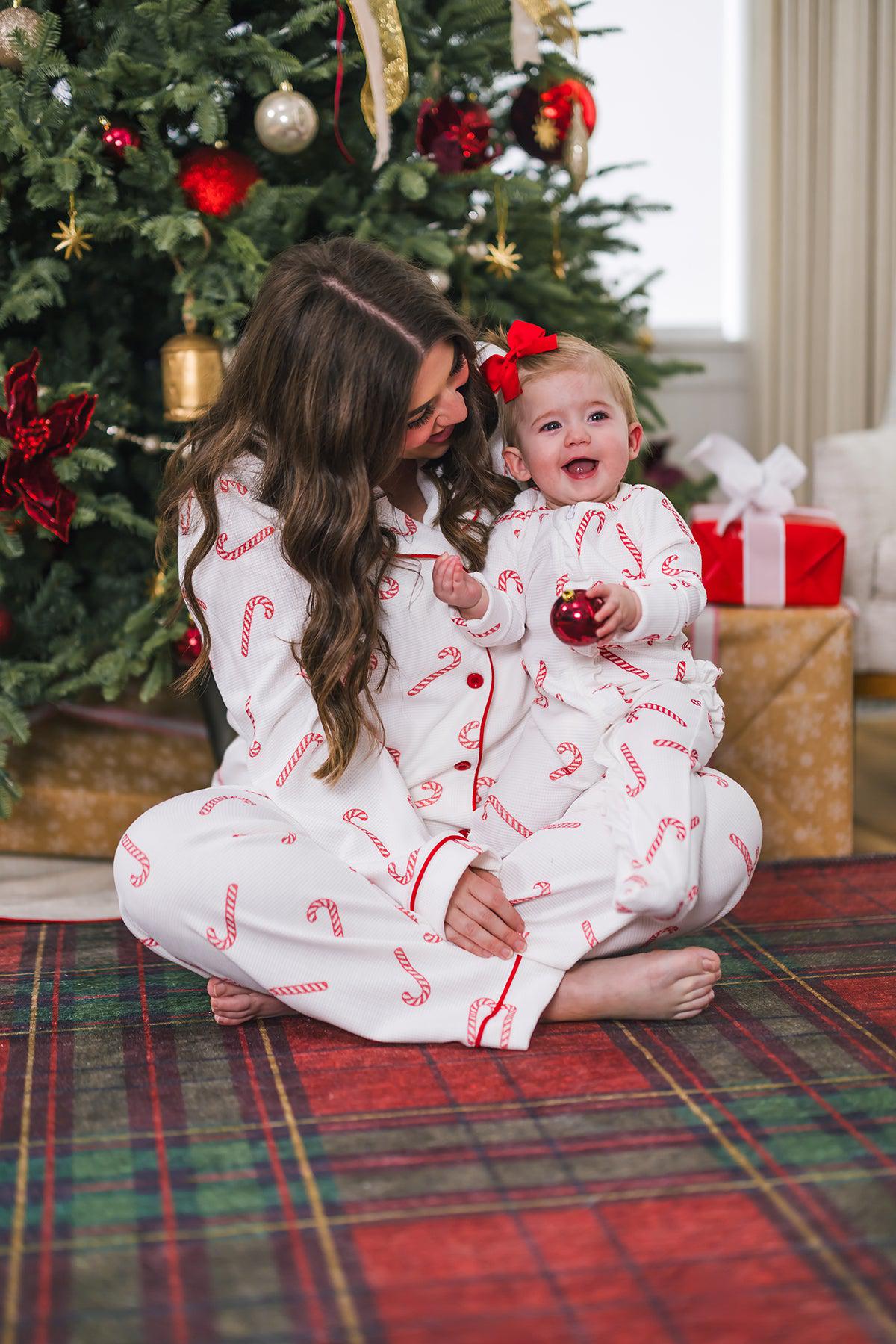 White Candy Cane Family Pajamas - AND PET BANDANA!