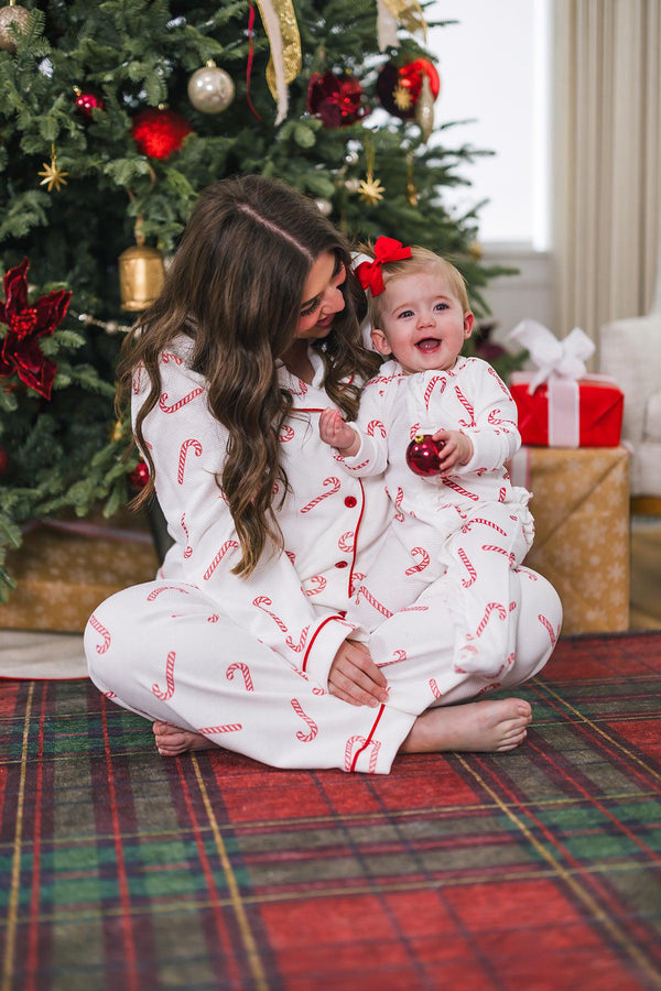 White Candy Cane Family Pajamas - AND PET BANDANA! | Sparkle in Pink