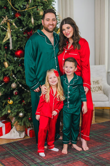Holiday Pajamas Matching Summer Christmas Pjs Red Green Silk