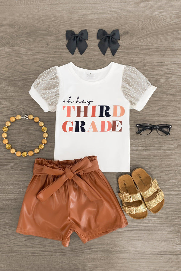 "Oh Hey Pre-K - 6th Grade" Pleather Short Set - Sparkle in Pink
