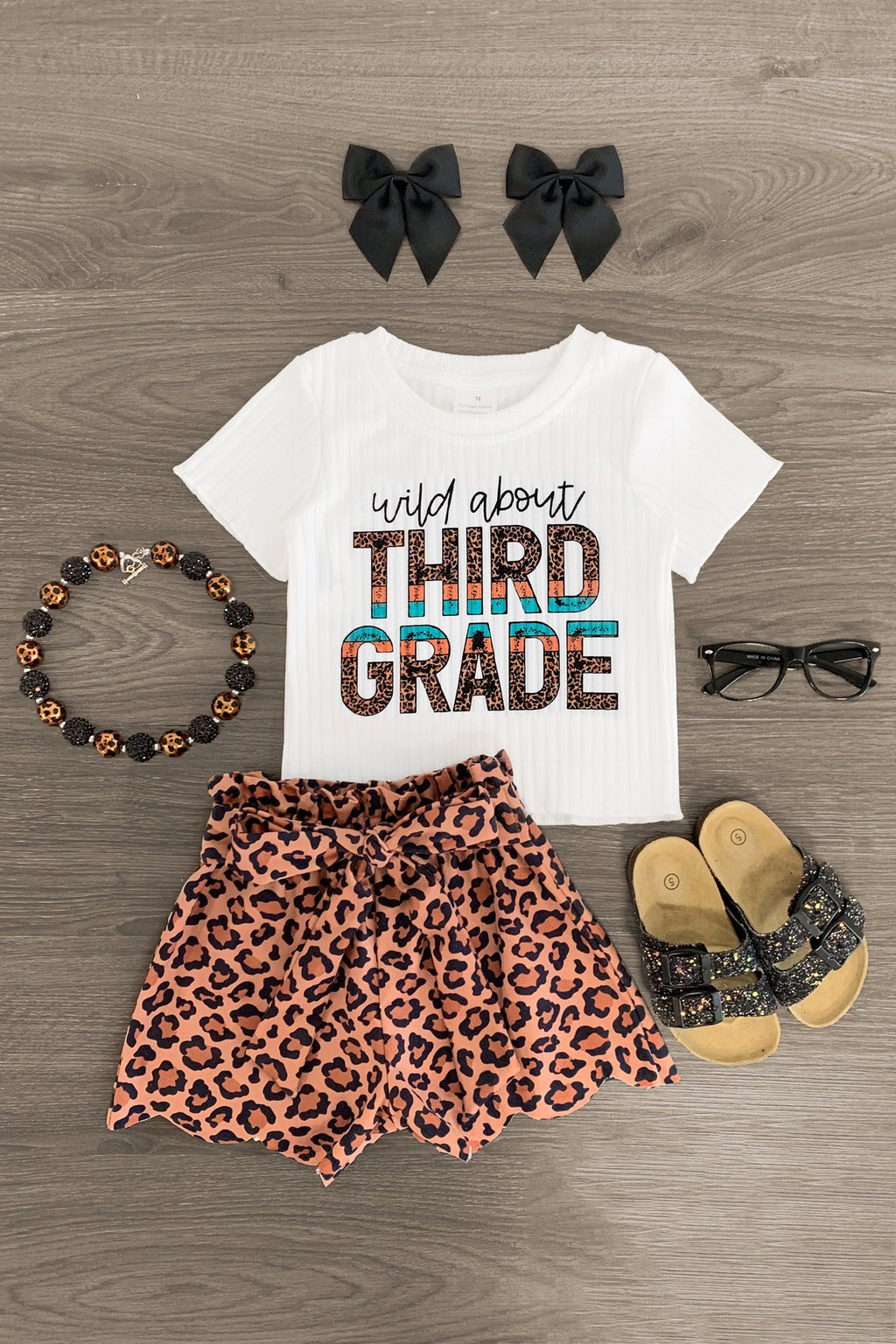 "Wild About Pre-K - 5th Grade" Leopard Short Set - Sparkle in Pink