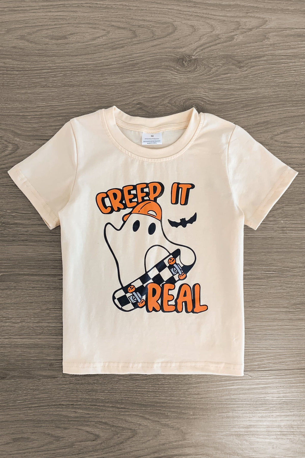 "Creep It Real" Cream Skater Ghost Top | Sparkle in Pink