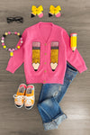 Hot Pink Sequin Pencil Cardigan | Sparkle in Pink