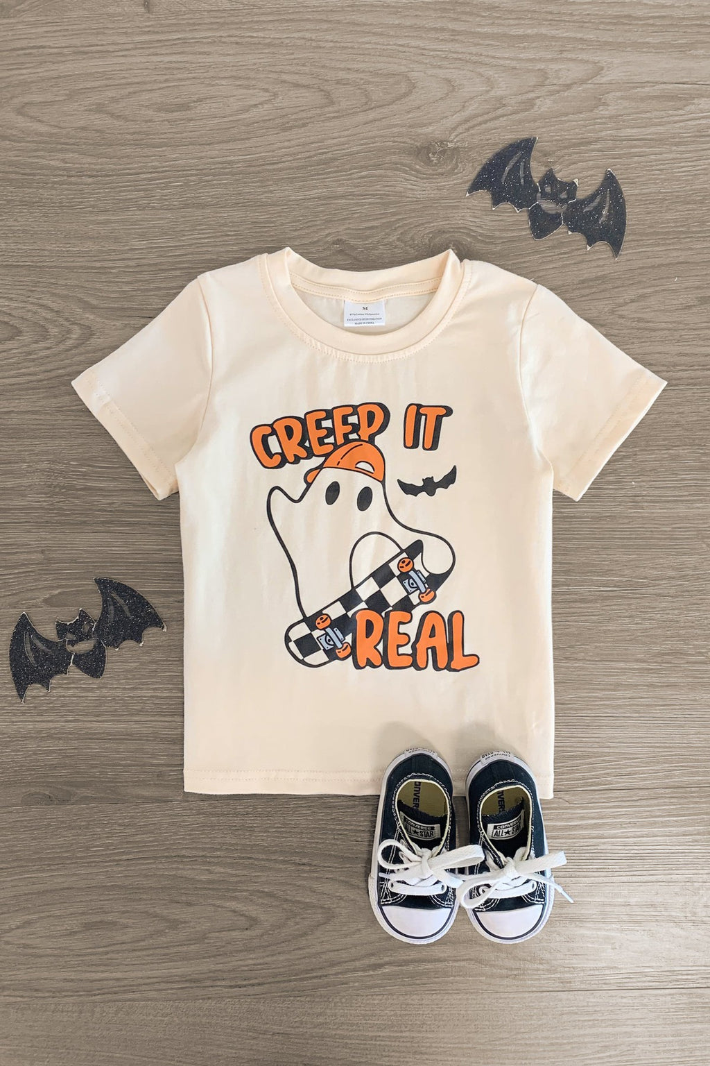 "Creep It Real" Cream Skater Ghost Top | Sparkle in Pink