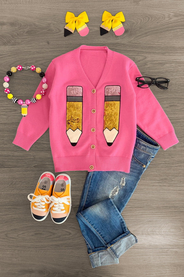 Hot Pink Sequin Pencil Cardigan | Sparkle in Pink