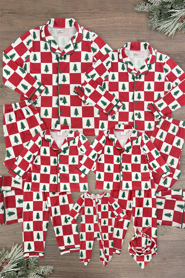 Red & White Checkered Tree Family Pajamas - AND PET BANDANA! | Sparkle in Pink
