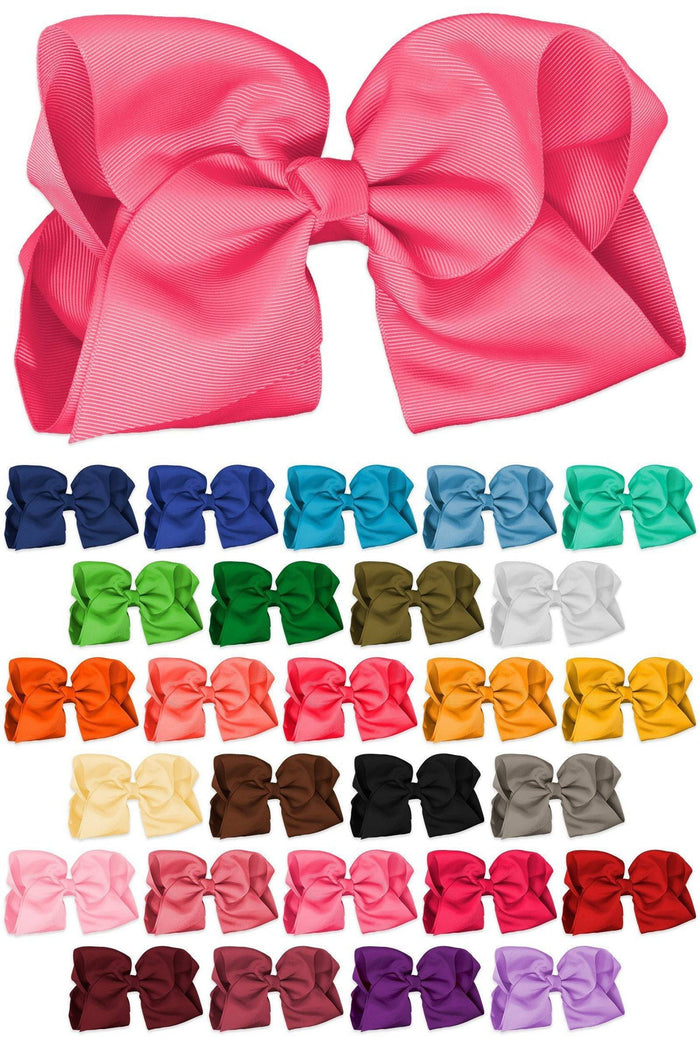 8" Solid Color Bows - Light Pink - Large 8-inch solid color bows in a variety of vibrant shades arranged in rows including pinks, blues, greens, oranges,.