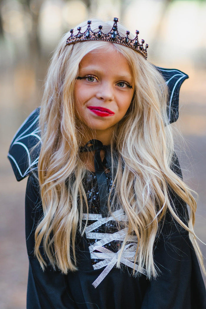 Black & Gold Vampire Queen Tiara - Default Title - Black and gold vampire queen tiara with pointed spikes and jewel accents worn on long blonde hair.