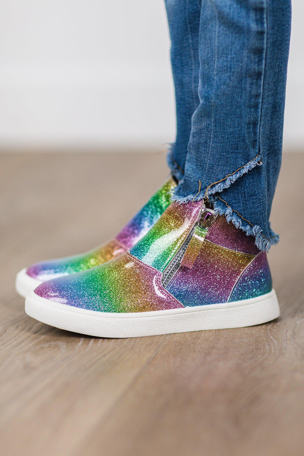 Rainbow Glitter Sneaker Booties - Sparkle in Pink