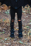 Mom & Me - Black Distressed Leggings - Sparkle in Pink
