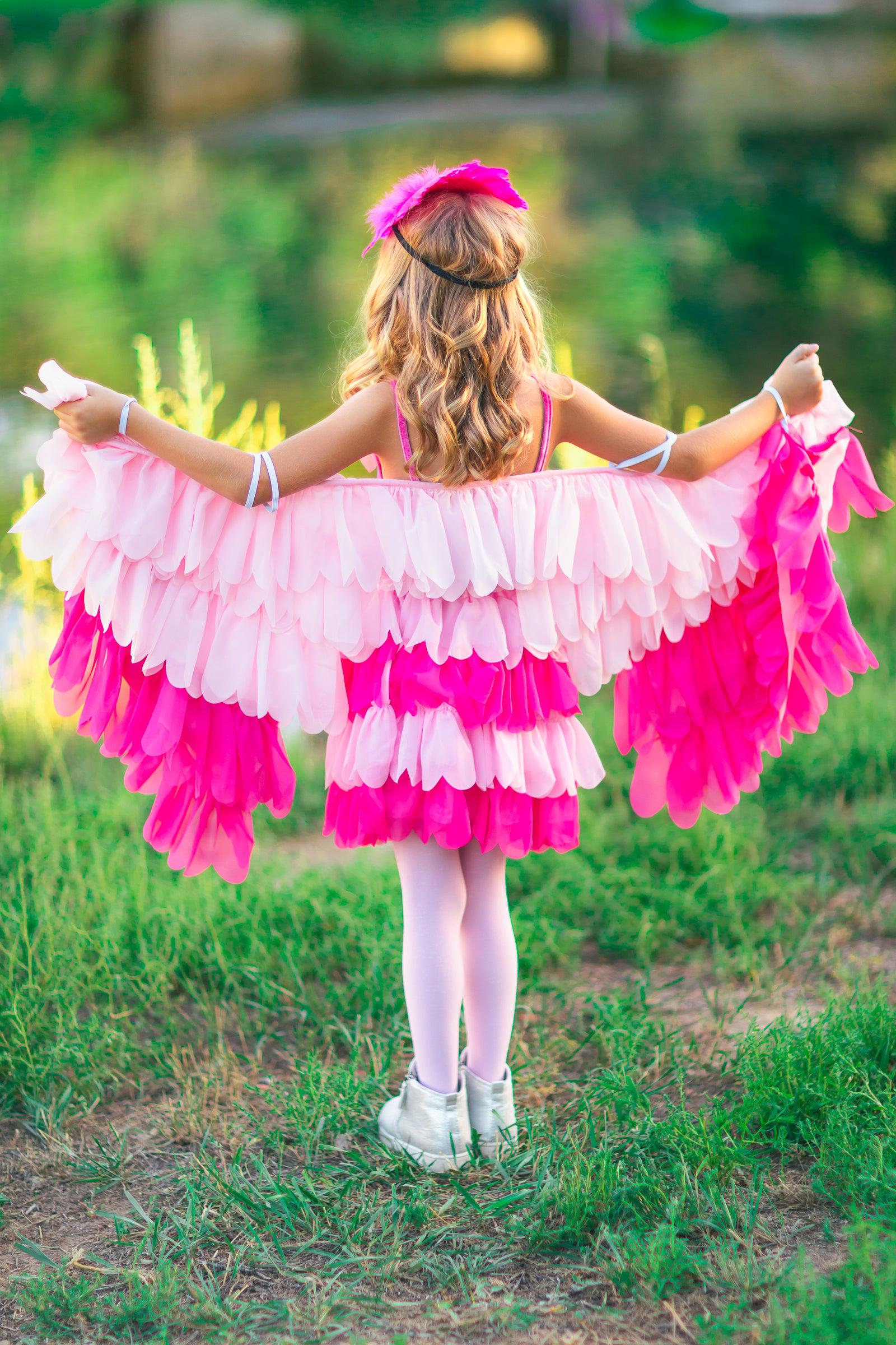 Kukukid Kids Girl Pompon Dress in White Flamingos