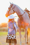 "Lets Go Girls" Silver Star Fringe Denim Jacket - Sparkle in Pink
