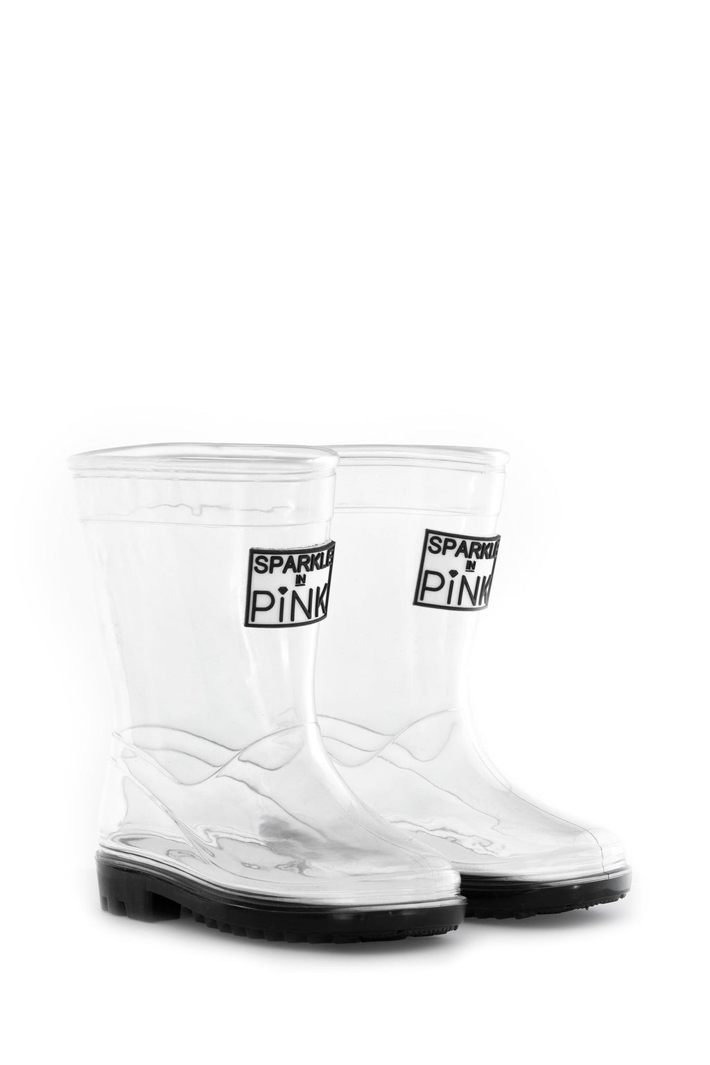 Sparkle In Pink Clear Rubber Boots with Colored Soles - Sparkle in Pink