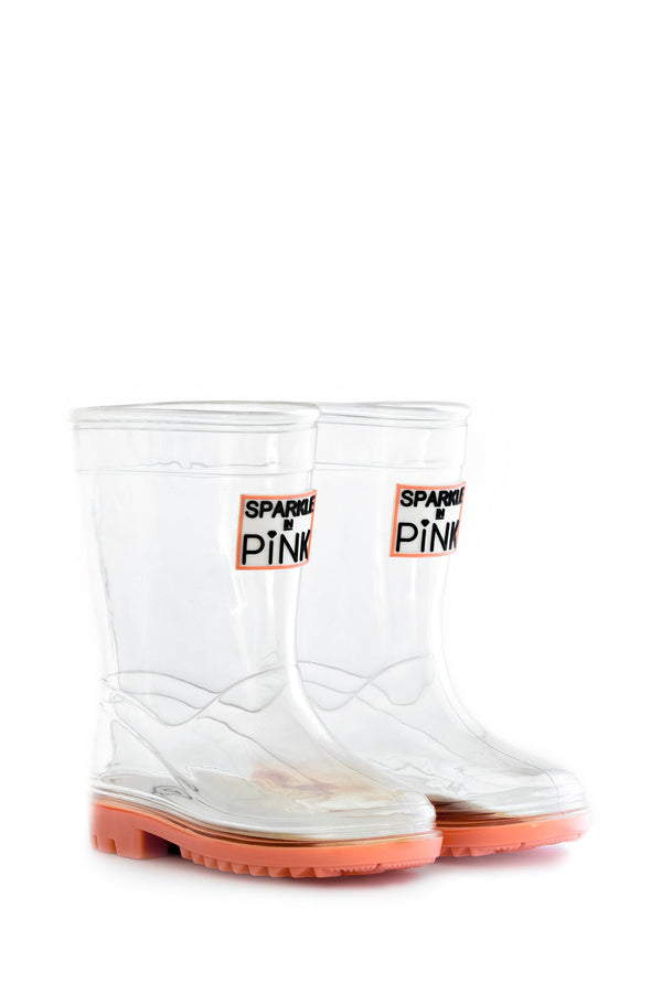 Sparkle In Pink Clear Rubber Boots with Colored Soles - Sparkle in Pink
