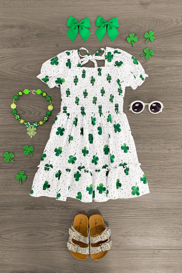 White Ruffle Shamrock Dress - Sparkle in Pink