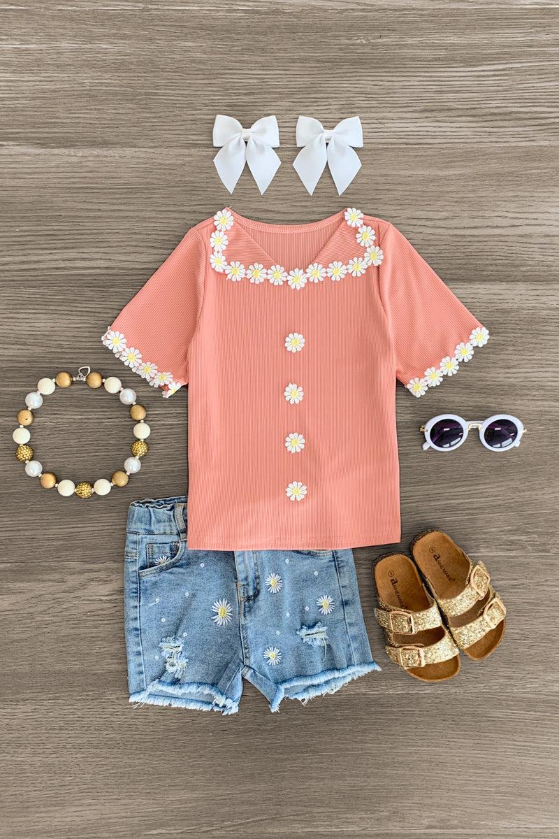 Daisy Collar Denim Short Set - MANY COLORS! - Sparkle in Pink