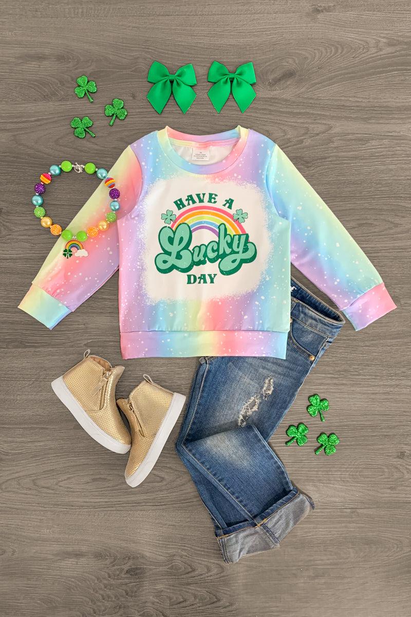 "Have A Lucky Day" Pastel Rainbow Top - Sparkle in Pink