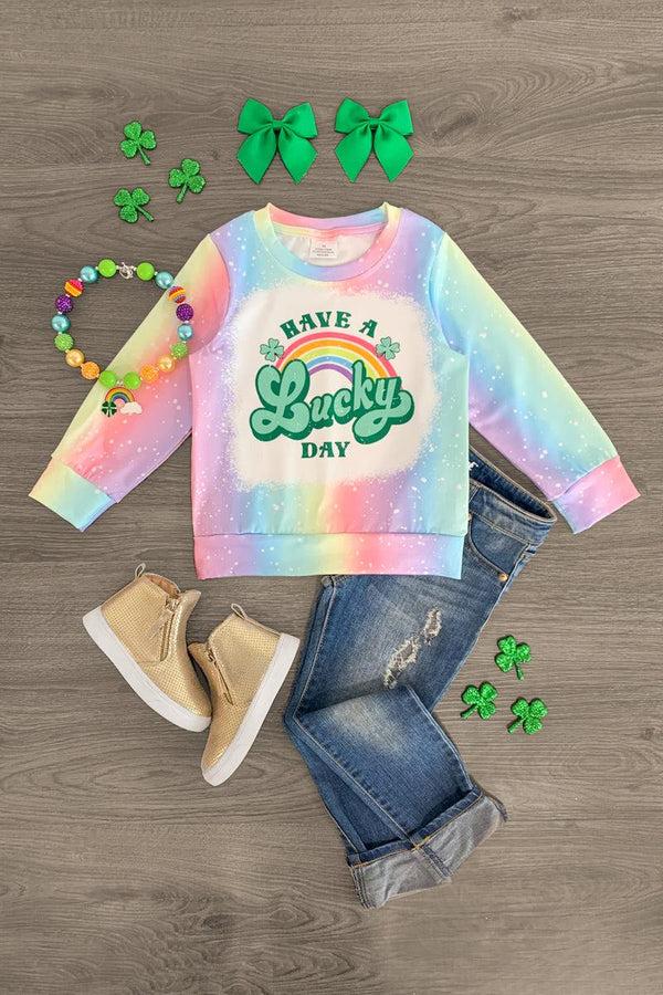 "Have A Lucky Day" Pastel Rainbow Top - Sparkle in Pink