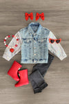 "Mini" Sequin Heart Denim Jacket - Sparkle in Pink