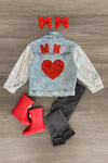 "Mini" Sequin Heart Denim Jacket - Sparkle in Pink