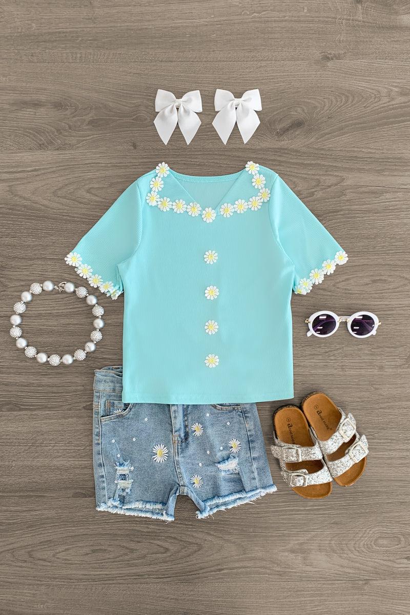 Daisy Collar Denim Short Set - MANY COLORS! - Sparkle in Pink