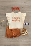 "Chasing Sunshine" Brown Fringe Suede Short Set - Sparkle in Pink